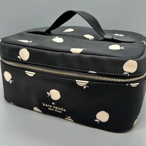 Kate Spade Chelsea Travel Cosmetic Case Black with White Apples